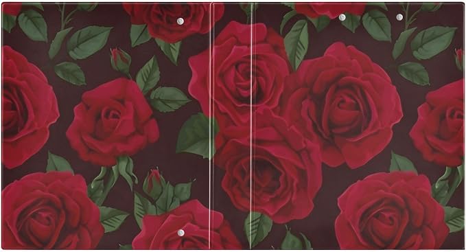 3 Ring Binder Red Rose Black Roses 1.5 inch Binders Three Ring Binders with Clipboard Fit 8.5'' x 11'' Paper 3 Interior PVC Clear Pockets for Office Supplies