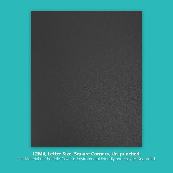 Binditek 12 Mil Sand-Textured Binding Covers, Letter Size, Black, 200 Pack | Plastic Binding Covers, 8.5" x 11", Subtle Matte Finish, Square Corners, Unpunched, Ideal for Business Reports and Proposals