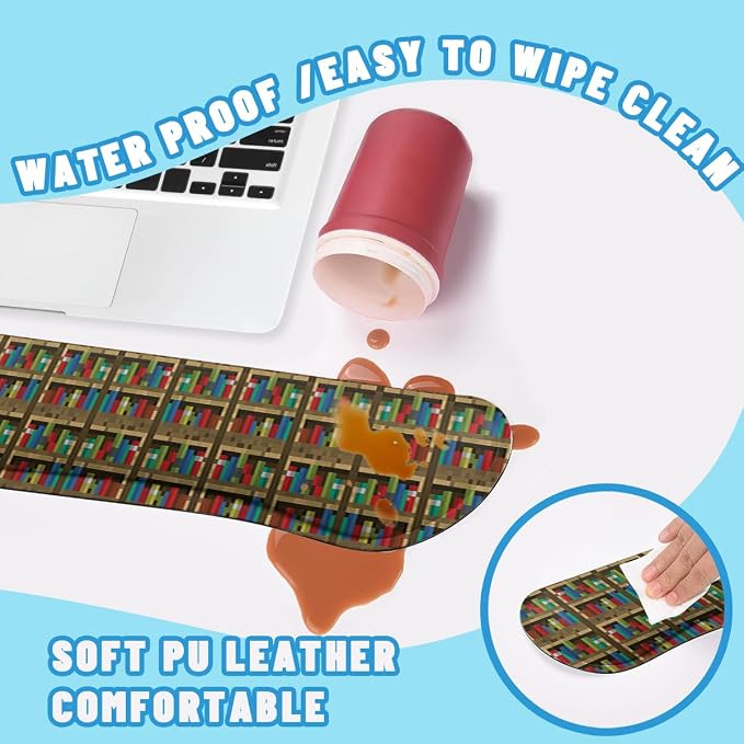 Bookshelf Mouse Pad Set Educational Bookcase Pixel Game Gaming Mousepad 4in1 Desk Mat for Desktop Wrist Support Cup Coaster Set Ergonomic Computer Desk Arm Wrist for Decor Home Office