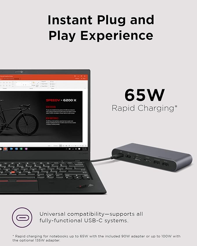Lenovo Docking Station USB-C Universal Business Dock – Dual Display (1 DP 1.4 & 1 HDMI 2.0) – 65W Charging for Laptop (90W Power Adapter Included) – 3X USB-A & 2X USB-C Ports – Windows Compatible