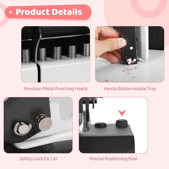 10-Hole Binding Machine Spiral Coil Binder, Spiral Binding Machine with 16 Multi-Color Binder Rings, 30 Holes on A4, 20 Holes on A5, 26 Holes on B5, 10 Sheets Capacity