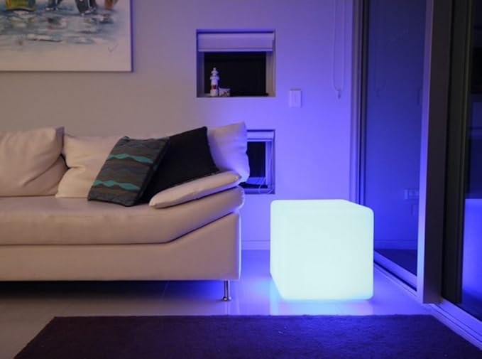 Mr.Go 14-Inch Color Changing LED Cube Light Stool, Glow Cube Seat for Kids | Modern LED Light Side Table, 16 RGB Colors Mood Lighting, Ideal for Home Garden Patio Bar Pool Party Decorative Lighting