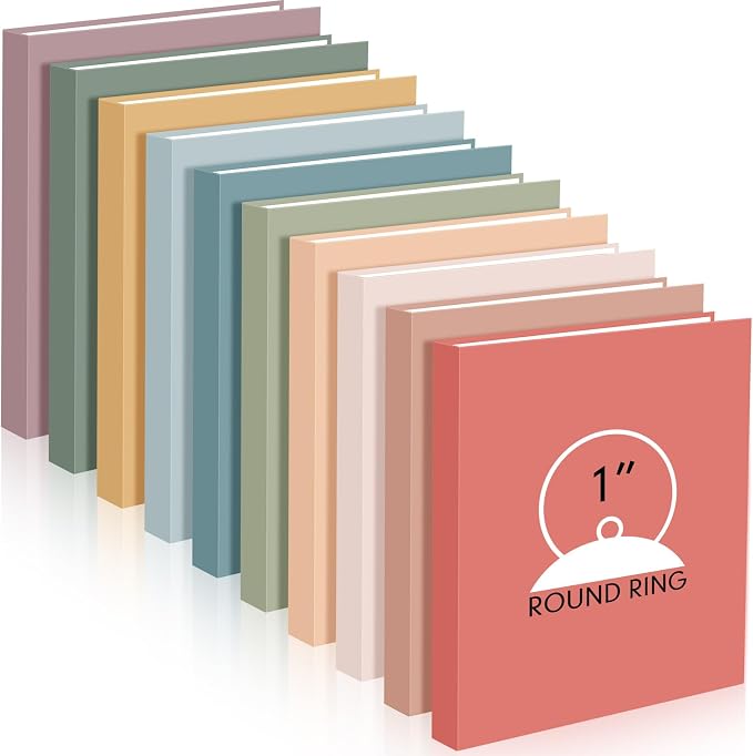 Ctosree 10 Pack Colored 3 Ring Binder with 2 Pockets Hardcover Loose Leaf Binder for Women Men Teacher Student School Office Home Supplies, Fits 11 x 8.5 Size Paper, 10 Colors(1'',Vintage Color)