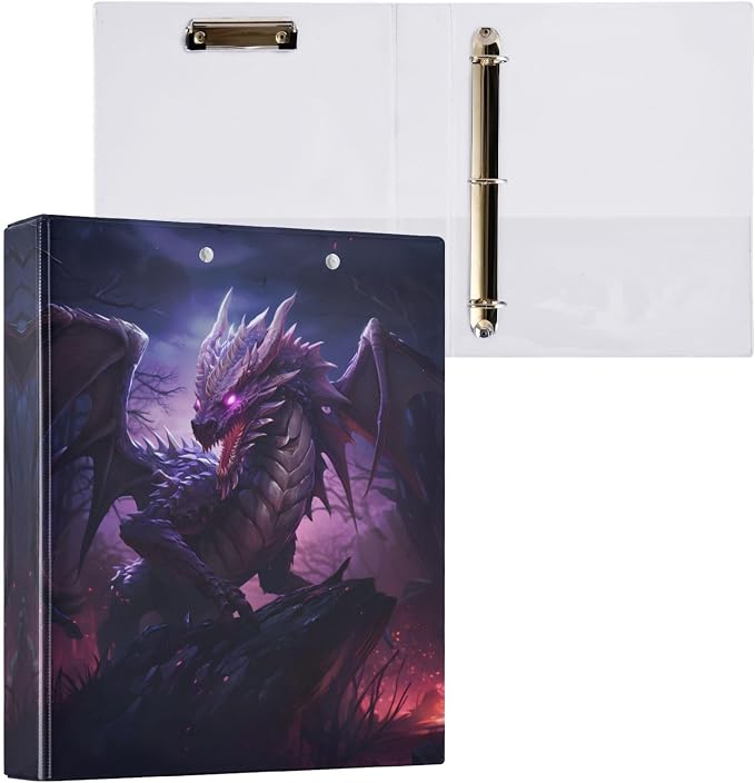 3 Ring Binder Dragon Purple 1.5" Round Ring Binders View Binder with 200 Sheet for Kids School Supplies Women Men Office, 1 Pack