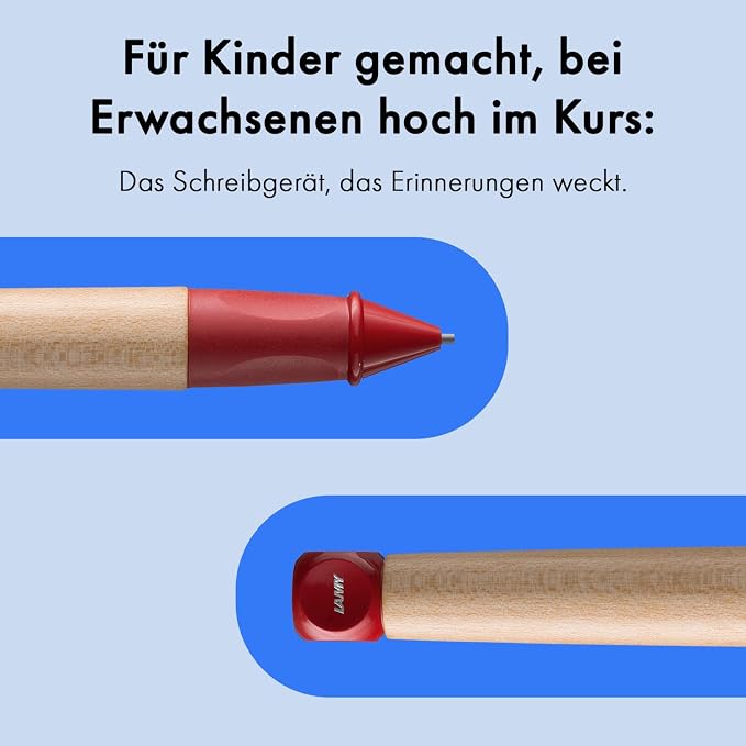 LAMY abc red - child-friendly Mechanical Pencil for writing beginners with ergonomic grip & robust maple wood - including LAMY M 44 fine line refill 1.4 mm