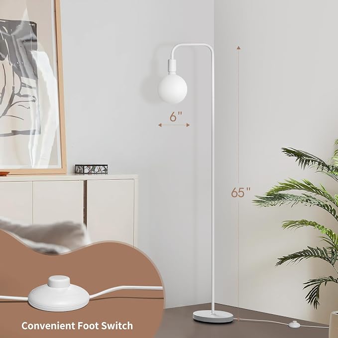 ONEWISH Floor Lamp for Living Room - Minimalist Standing Lamp with Modern LED Bulb, White Frosted Globe Glass 6", 1800K Warm Ambiant Lighting Decorative Tall Lamp for Bedroom Dorm
