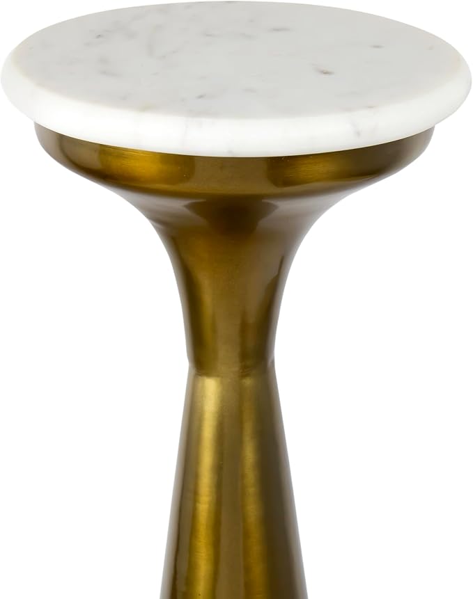 JONATHAN Y Oliver 8" Round Marble Pedestal Drink Table, Gold/White | 22.25" High Modern Martini Cocktail Accent Stand, Small Side Furniture, No Assembly, Mid-Century Glam Style