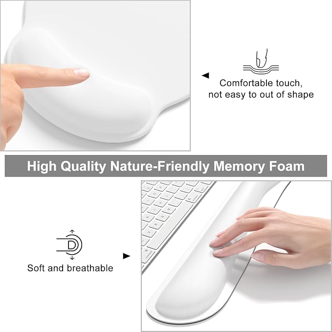 Dapesuom Large Gaming Mouse Pad, White Mouse Pads with Wrist Rest Wrist Support, 4in1 Big XXL Desk Mat Desk Pad + Ergonomic Mousepad + Memory Foam Keyboard Mat Wrist Rest + Coaster Set for Computer