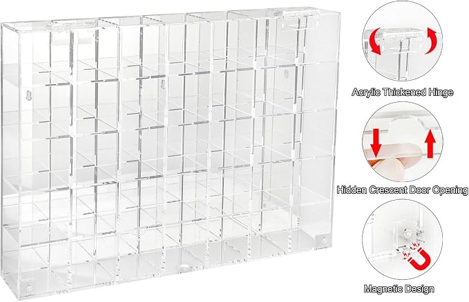 Adjustable Acrylic Display Case Clear Wall Mounted or Desktop 35 Room | Crystal Organizer Storage Cabinet Organizer for Collectibles, Figures, Rock Collection, with Mirrored & Lid