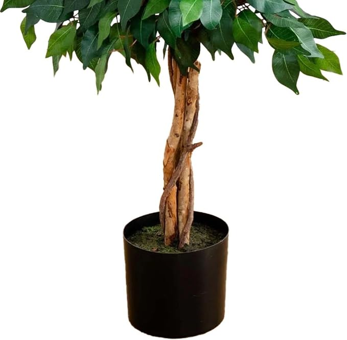 Nearly Natural 4 ft Artificial Triple Trunk Ficus Tree with Pot | Natural Wood Trunks, Silk Tree with Dense Foliage, Mid-Size Faux Floor Plant, Home and Office Decor