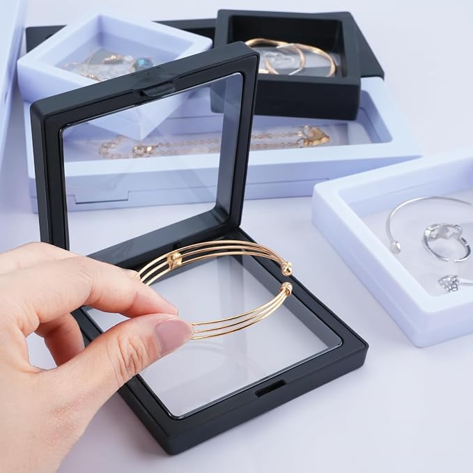 40 Pcs Floating Display Case, 3D Challenge Coin Holder Frame | PE Film, Black, Storage Box with Stands, Perfect for Preserving and Displaying Jewelry, Rocks, Medallion, Shells, Gems, Pins