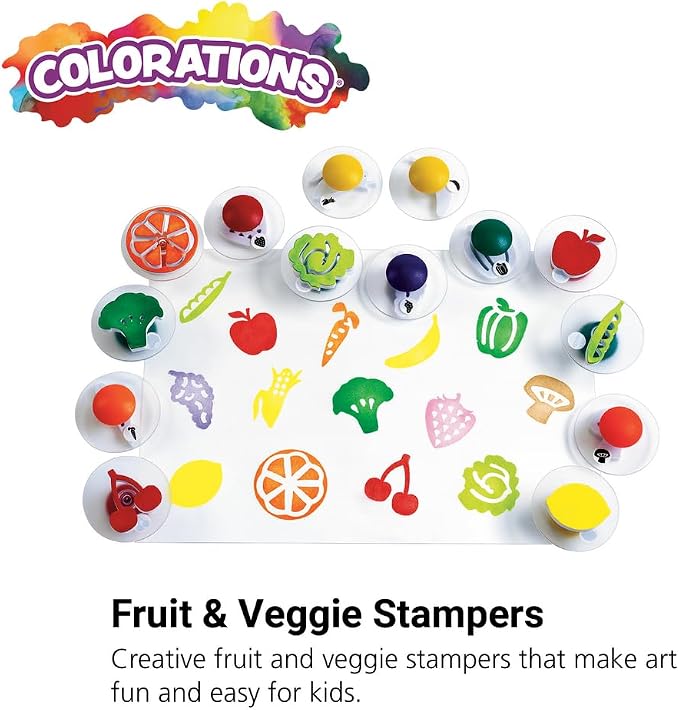 Colorations 14 Stampers of Fruits & Vegetables, Ages 3+, PreK+ | Art Supplies, School Supplies, Office, Home, Classroom, Projects, Coloring, Drawing