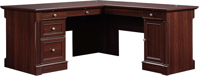 Sauder Palladia L Shaped Desk with Drawers, Office Desk with File Cabinet Storage, Cable Management, Keyboard Tray, in Select Cherry finish