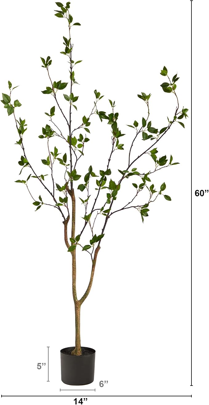 Nearly Natural 5 ft Minimalist Citrus Artificial Tree with Nursery Pot | Bendable Branches, Lifelike Foliage, Realistic Multi-Tonal Trunk, Stable Nursery Planter, Ideal for Compact Spaces