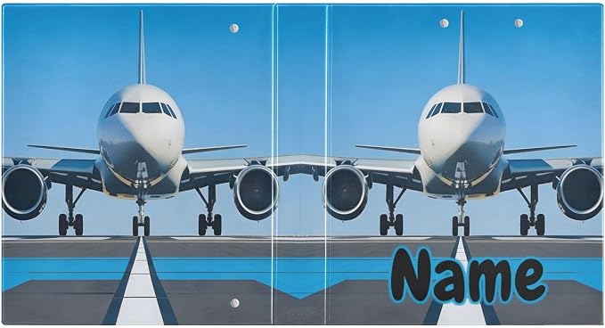 Custom 3 Ring Binder White Airplane Aircraft 1.5" Round Ring Binders Personalized Name View Binder with 200 Sheet for Kids School Supplies Women Men Office, 1 Pack