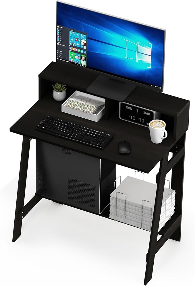 Furinno Simplistic a Frame Computer Desk, Espresso | with Monitor Stand, A Frame Computer Desk, Office Desk, for Home Office, Bedroom, Study Room, Dorm