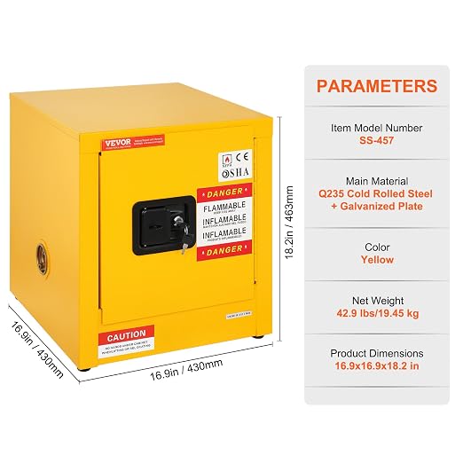 VEVOR Flammable Cabinet 17" x 17" x 18", Galvanized Steel Safety Cabinet, Adjustable Shelf Flammable Storage Cabinet, for Commercial Industrial and Home Use: Industrial & Scientific