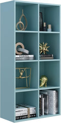 8-Cube Storage Shelf Bookcase, Light Blue | Wooden 4-Tier Open Bookshelf, Fits 11×11" Bins, Vertical or Horizontal Use, Full Back Panels, For Home Office