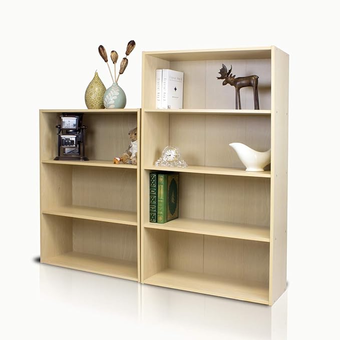 Furinno PASIR Book Shelf, 4-Tier Bookshelf, Bookcase with Open Shelf, 9.4 x 23.6 x 41.7, for Living Room, Bedroom, Home Office, Steam Beech