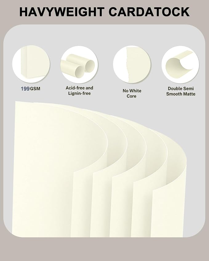 WritePads Cream Cardstock Paper, 110lb/199gsm Heavy Cardstock, Colored Multi-Purpose paper, 8.5" x 11" 100 Sheets (1 Reams) Computer Paper, Made in USA