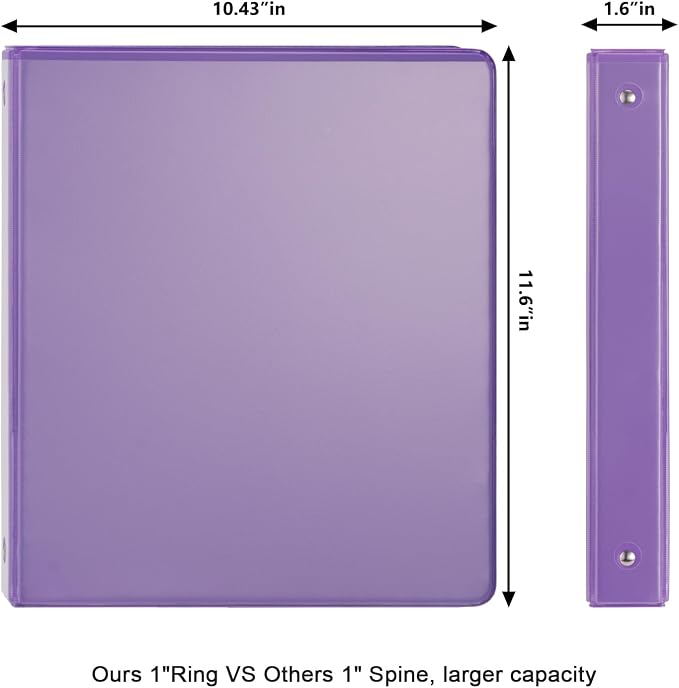 COMIX Sturdy 1 Inch 3 Ring Binder with Clear View Cover | 1"Heavy Duty Round Ring,PVC-Free Board,Holds 200 Letter Sheets,Wholesale for Offices & Classrooms,6 Pack (Purple)