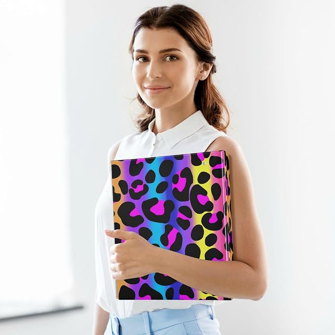 3 Ring Binder, Leopard Print Cheetah Neon Gradient File Folder Holds 200 Sheets File Storage for Women Men School Office Supplie