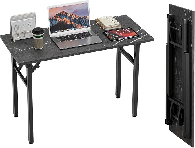 TEMI Small Computer Desk Folding Table - 43.3" Foldable Office Desk, No Assembly, Perfect for Small Spaces in Bedroom, or Apartment, Portable Mini Desk or Study Table Compact Design, Marble Greige