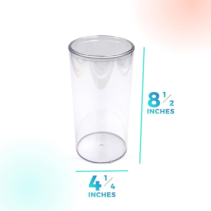 4-Pack Tall Round Clear Acrylic Display Boxes, 4.25x8.5in, BPA-Free | Tall 4.25" round x 8.5" clear display boxes for collectibles, vases, or party favors. BPA-free, made in USA.