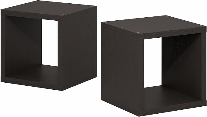 Furinno Cubicle Set of 2 Book Shelf, Stackable Bookshelf, Dark Oak | Cube Storage Organizer, Bookcase with Open Back, Extra Thick, 15.8 x 15.8 x 14.6, for Living Room, Bedroom, Home Office