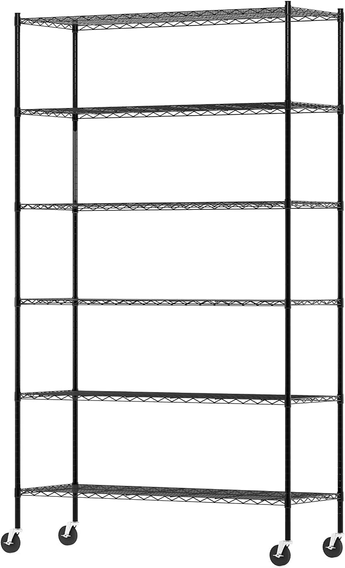 Furinno Wayar Metal Storage Shelf Rack, 6 Tiers, 48-Inch Taller, Black