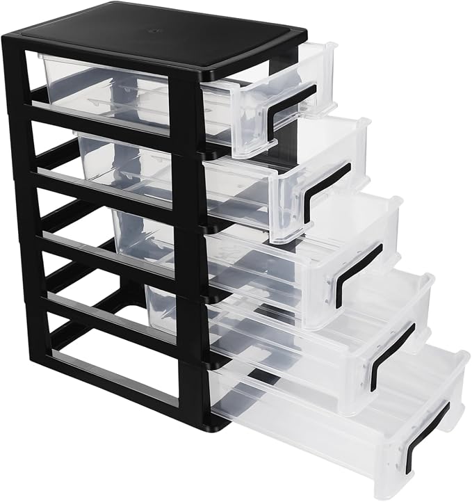 5-Tier Plastic Drawer Storage Cabinet Portable Organizer for Office Desk Study Room Desktop Supplies 12.40X8.66X5.98 Inches