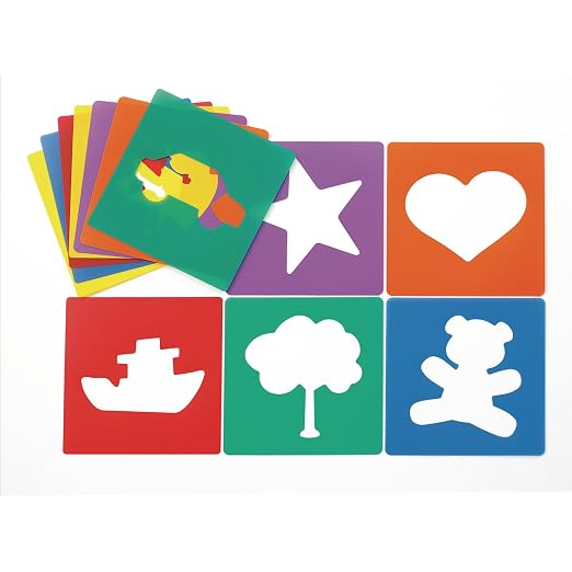 Colorations Familiar Shapes Stencils, 8", Set of 12 | Drawing Stencils for Kids' Craft Projects, Painting & Drawing, Durable Plastic