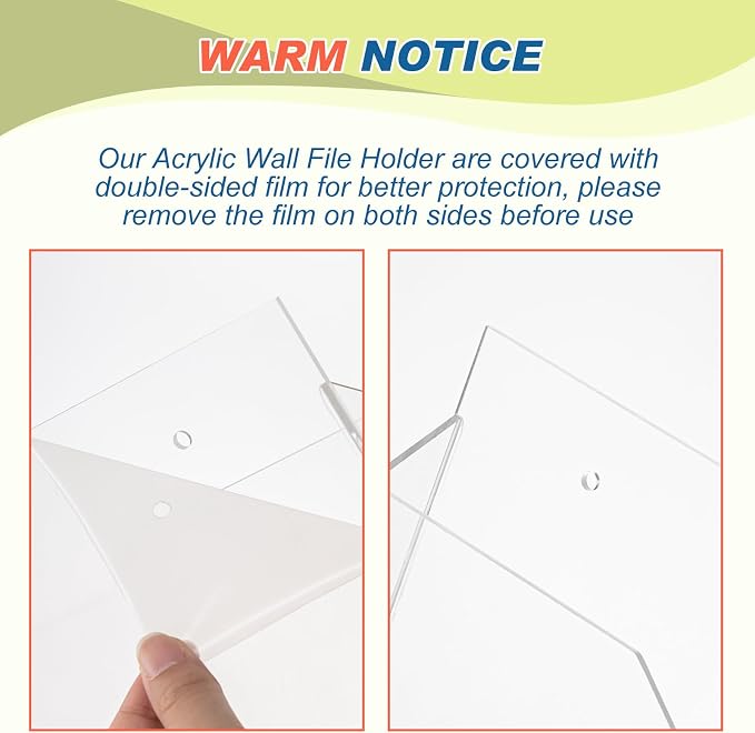 Feifeiya 2Pcs Clear Acrylic File Holder Wall Mount Mail Magazine Organizer File Holders with Screw Wall Office Document Storage Magazine Brochure(14"x8.3"x1.2",Horizontal,Clear)