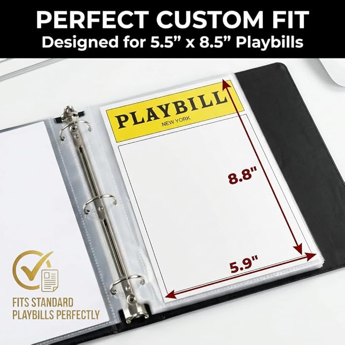 Playbill Binder with Sleeves, Broadway Showbill Organizer Gifts for Theater | Holds 35 Playbills in Protective Sheets. Black Show Bill Book Holder, Album, Display and Storage for Play Bill Collections
