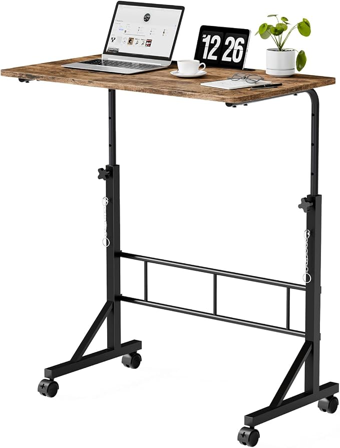 DUMOS 31.5" Walking Pad Desk, Laptop Desk, Home Office | Lockable Wheels, Adjustable Height, Portable Rolling Design, Treadmill Use, Stand Up Style, Rustic Brown