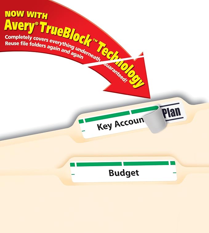 Avery Green File Folder Labels for Laser and Inkjet Printers with TrueBlock Technology, 2/3 inches x 3-7/16 inches, Box of 1500 (5866)