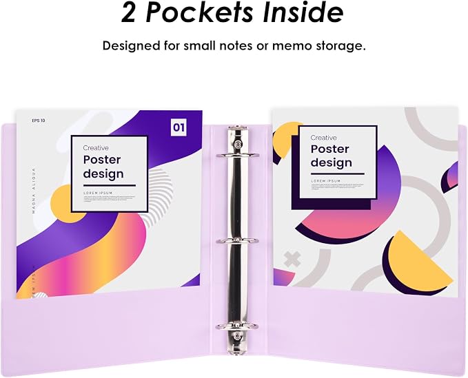 EOOUT 6 Pack 3 Ring Binders 2 inch, Three Round Ring 2'' Binders with 2 Pockets Interior, 6 Assorted Pastel Color, Fits 8.5'' x 11'' Letter Size Paper for School Office Supplies