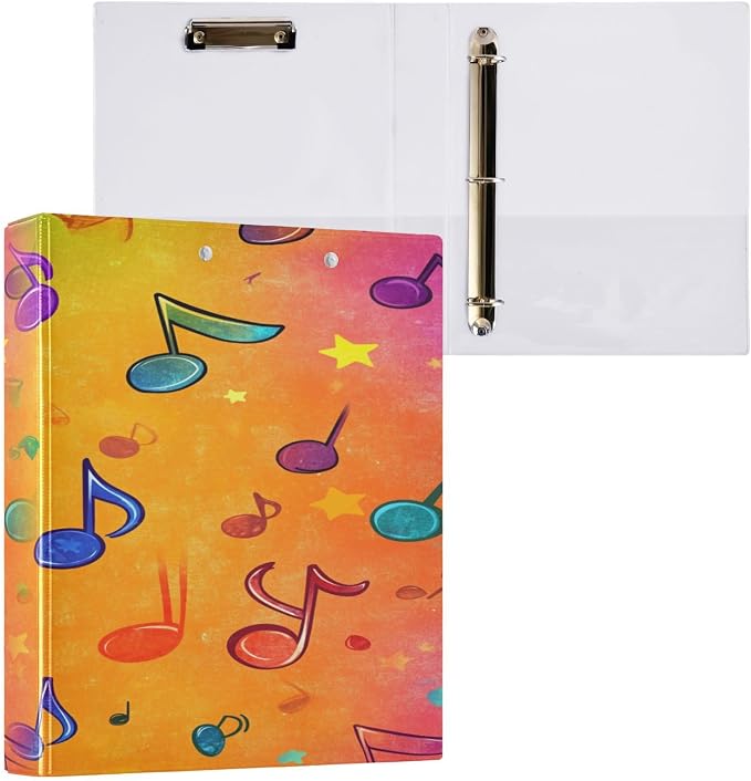 Music Themed Notes Decorative 3 Ring Binder 1.5 Inch Large View Binders with Pockets Holds 200 Sheets File Organizer for Office College School, 2 Pack