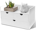 Charmewooden Bamboo Desk Organizer 3 Drawer with Shelf, Countertop Organizer with Drawers Makeup Storage Drawer 3 Drawers Tabletop Storage Organization Box Home Office Workspace（White）