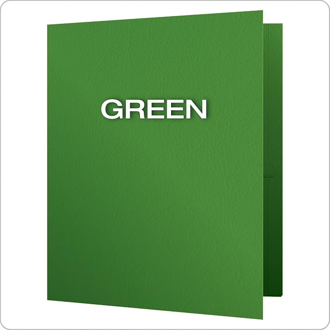 Oxford Two Pocket Folders, Textured Paper, Green, For School, Home, and Office, Letter Size, 25 Per Box (57503EE)