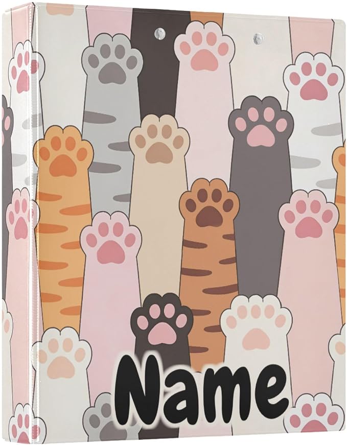 Custom 3 Ring Binder Cat Paw Prints 1.5" Round Ring Binders Personalized Name View Binder with 200 Sheet for Kids School Supplies Women Men Office, 1 Pack