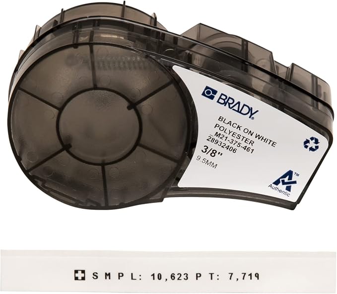 Brady Authentic (M21-375-461) Extreme-Temp Resistant Label for Lab, Equipment, and Asset Tracking Labeling, Black on White- For M210, M210-LAB, M211, BMP21-PLUS and BMP21-LAB Printers, .375" W 21' L