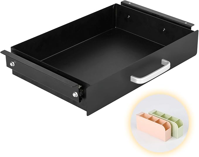 Gome Under Desk Pull-Out Drawer - Storage Organizer Office Mounted, Easy Slide-Out Pencil Drawer for Saving Space, Under Flat-Top Desk Storage Ideal for Sit-Stand Workstation