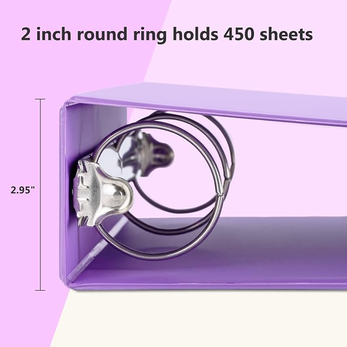 ViVin 2 Inch Round Ring View Binder for Durability, 6-Pack (Purple) | Standard 3 Ring Binder for 450 Sheets of US Letter Size Paper, PVC-Free, Clear Front Pocket, Office Home School Use