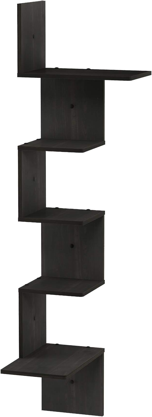 Furinno Rossi 5-Tier Corner Floating Shelves for Wall, Espresso | Rectangular Corner Wall Shelf, S-shape Radial Floating Book Shelf, Easy Assembly, for Bathroom, Bedroom, Living Room
