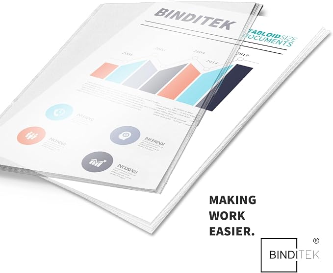 Binditek 8 Mil PVC Binding Covers, 11 x 17 Inches, Clear, 50 Pack | PVC Binding Presentation Covers, 11" x 17" Ledger/Tabloid Size, Square Corners, Unpunched, for Office School Supplies