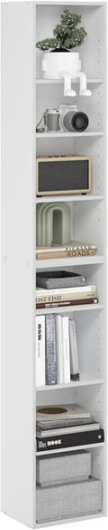 Furinno PASIR Book Shelf, 8-Tier Bookshelf, Bookcase with Open Shelf, 9.3 x 11.8 x 70.9, for Living Room, Bedroom, Home Office, White