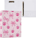 Aslsiy 3 Ring Binder 1.5 Inch for Girl Cherry Red Bow 1 Kids Round Clipboard Binder Decorative Harcover Binders Organizer for Office School Supply