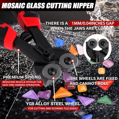 YOTINO Glass Cutters Tools 20PCS Glass Nippers Glass Running Pliers Breaking Pliers Oil Feed Glass Cutter Set for Stained Glass, Tiles, Mosaic Cutting with Cut Resistant Gloves Leather Zipper Bag