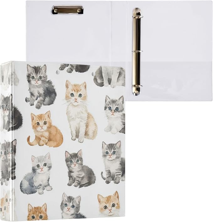 Cats White Cute Decorative 3 Ring Binder 1.5 Inch Large View Binders with Pockets Holds 200 Sheets File Organizer for Office College School, 2 Pack